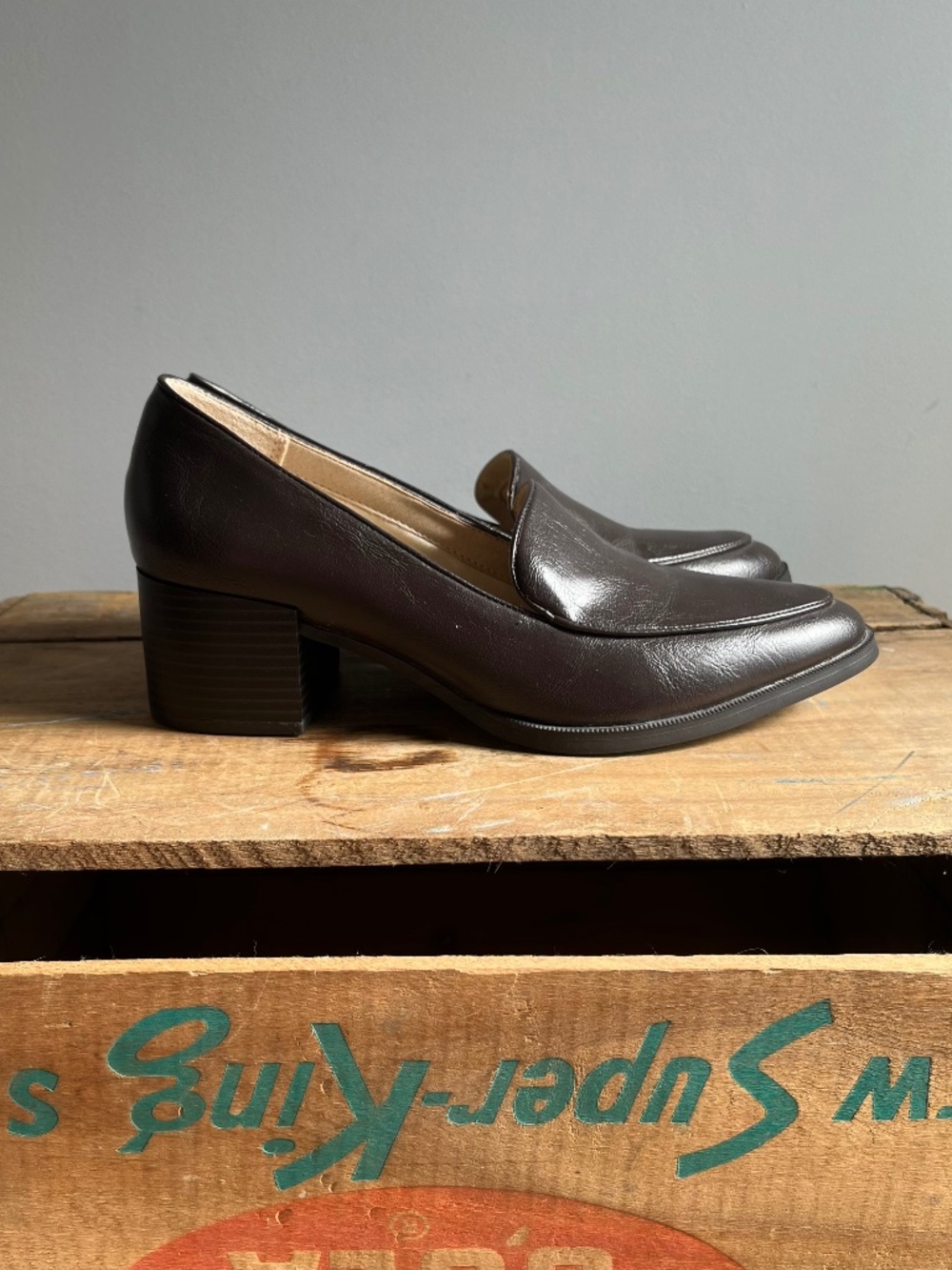 NWT chocolate brown block heel loafers - Size 9